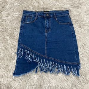 PrettyLittleThing Denim Frill High waist mini